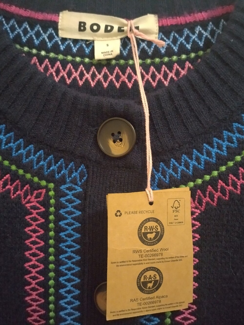 NWT Boden Abi Jacquard Cardigan Navy Blue Size S - Picture 4 of 4